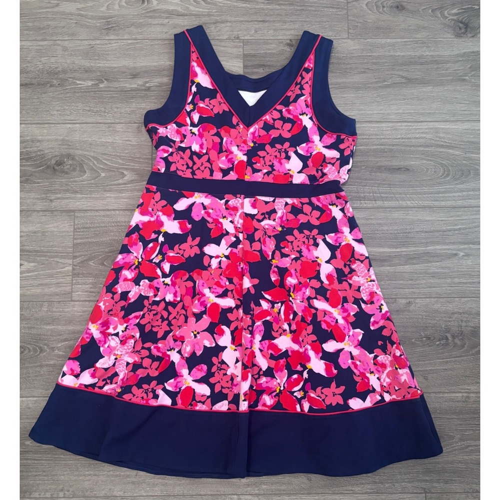 Lands End Dress 14P‎ Petite Blue Pink Floral Sleeveless Athletic Brunch Tennis